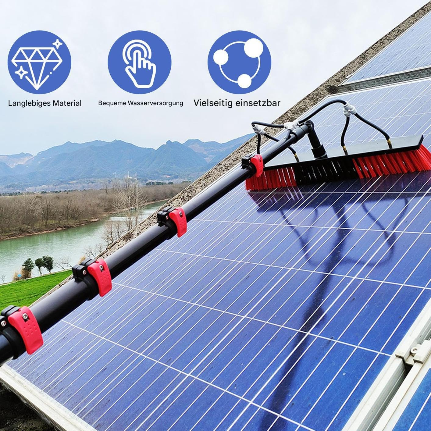 Limpiador de ventanas extensible, limpiador de ventanas de gran alcance, cepillo de lavado con mango telescópico, kit de limpieza de paneles solares, equipo de limpieza de ventanas alto ajustable para