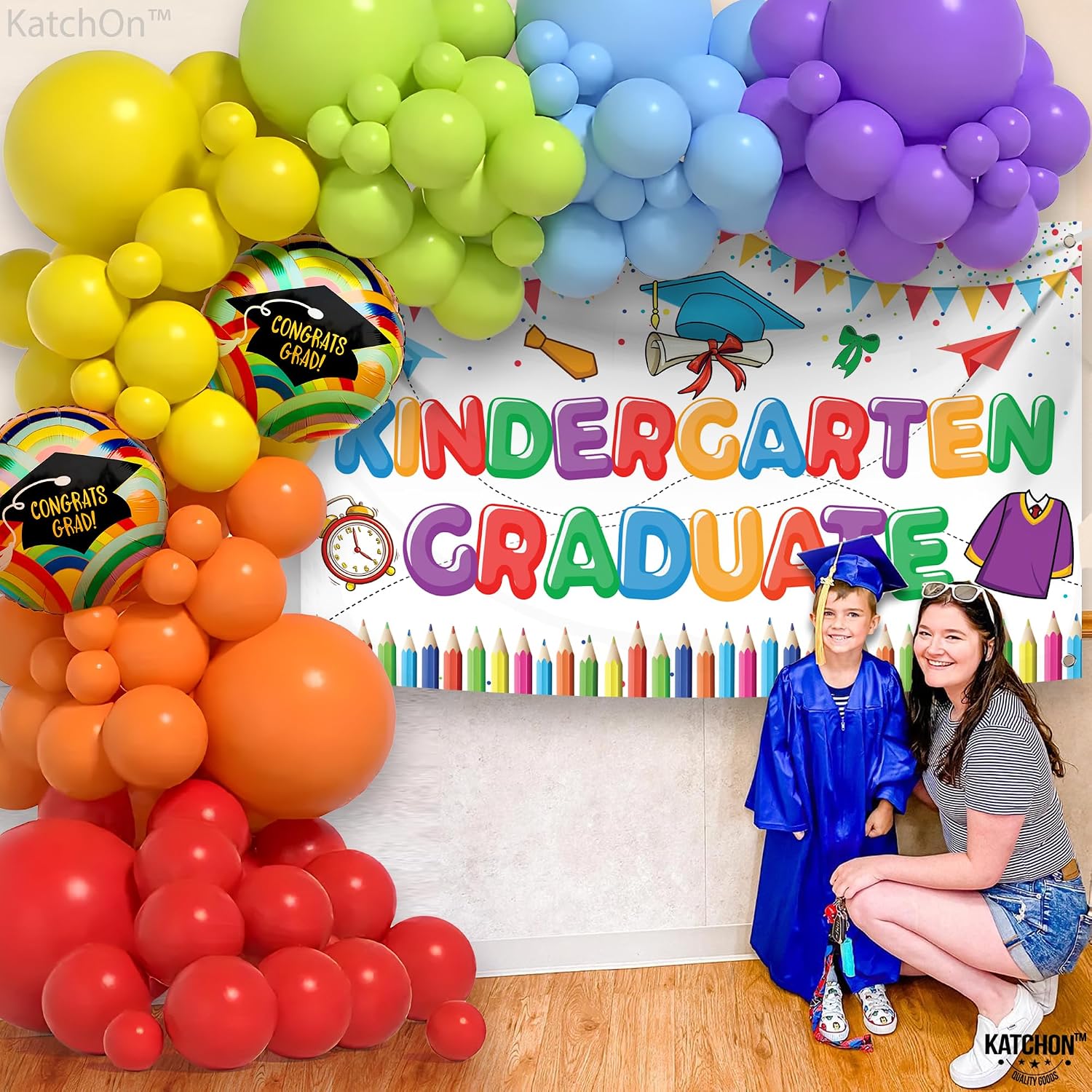 Kindergarten Graduation Decorations 2026 | Rainbow Kindergarten Graduation Balloons Decor Set - Huge, Pack of 93 | Kindergarten Graduation Banner, Grad Party Decorations 2026 | KatchOn