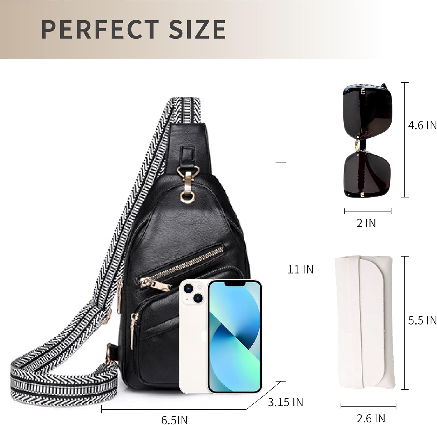 Sling Bag Set, PU Leather Sling Bag, Multi-Zipper Design for Travel, Outdoors, Valentine’s Day Gifts - Image 3