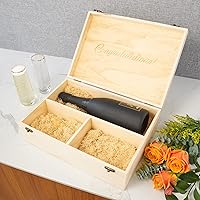 Vista 3 de Twine Caja de regalo para botella de champán, caja de vino con tapa y 2 flautas sin tallo, popote de embalaje, capacidad para 1 botella de champán