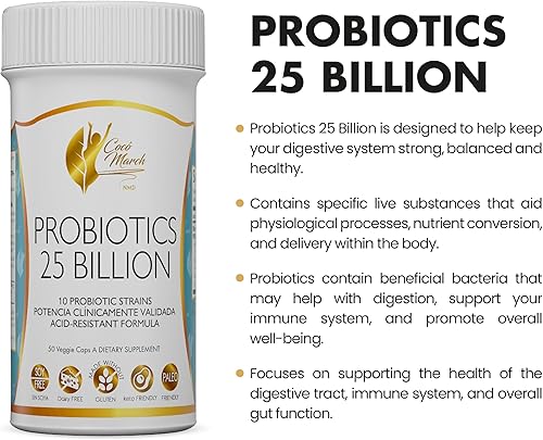 Miniatura 2 de Coco March Probiotic 25 mil millones - 10 cepas probióticas, fórmula resistente a los ácidos de alta potencia para adultos y niños, sin gluten, sin