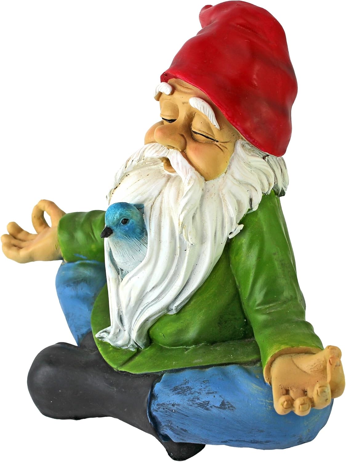 Whimsical Zen Garden Gnome Statue with Bird