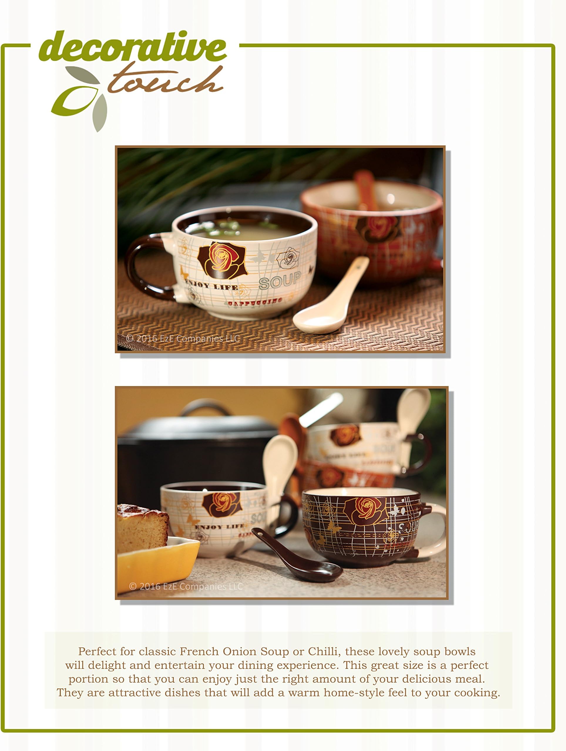 Ceramic Soup Bowl Set with Spoon (4)