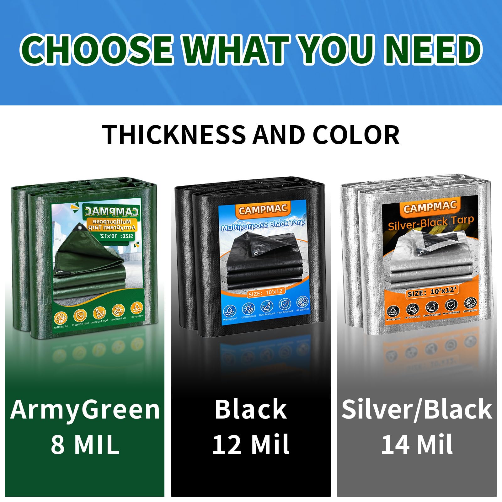 CAMPMAC ArmyGreen Polyethylene Tarp Cover, 8 Mil Thick