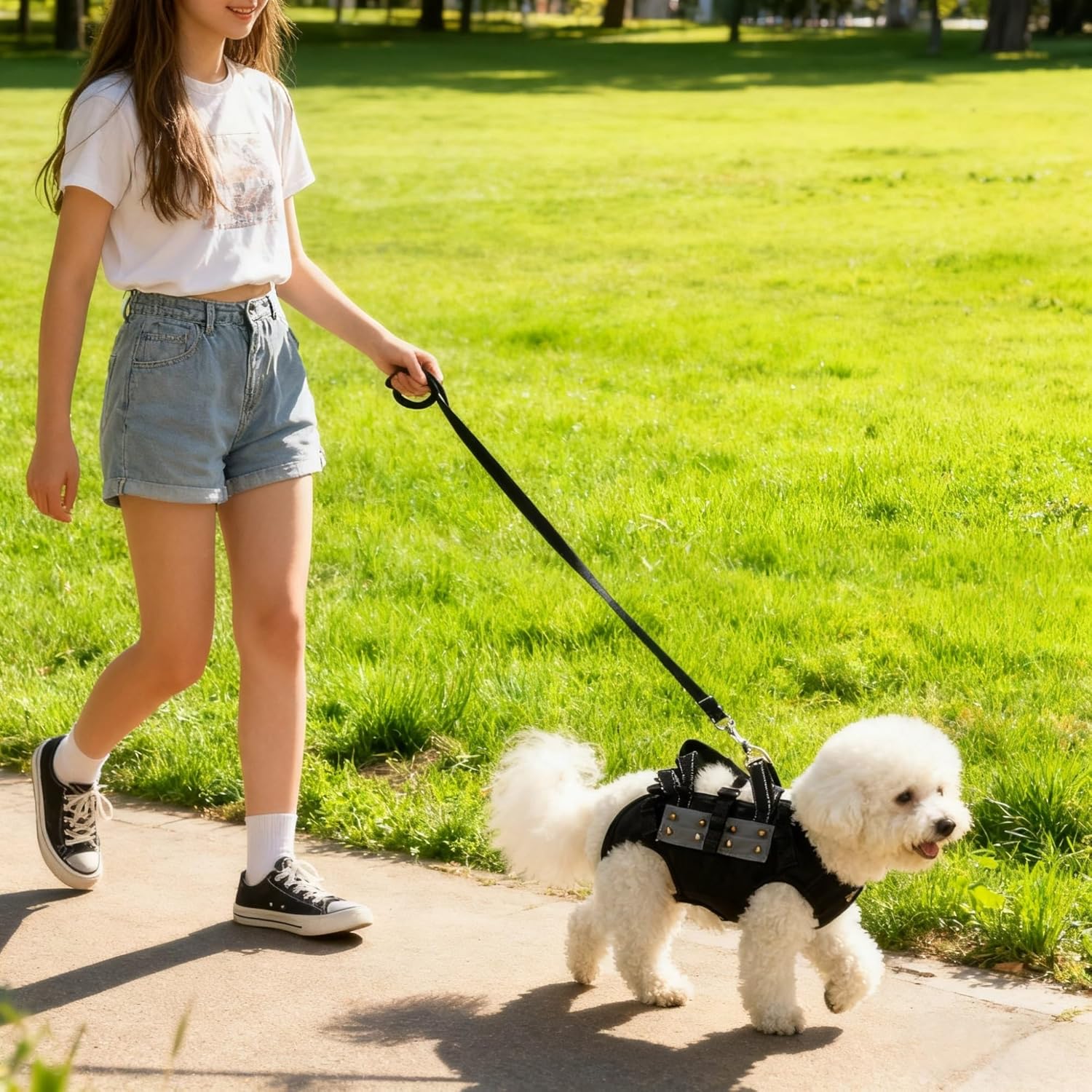 Small Dog Anti-Bite Backpack with Spiked Vest, Leash, Harness, or Portable Pet Carrier. Effectively Defends Against Coyote, Raptor, and Large Dog Attacks. (Black, S-3.31-7.72lb)