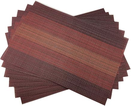 Exquisite Woven Vinyl Placemats for Dining Table Heat Resistant PVC Table Mats Pack of 6, Red