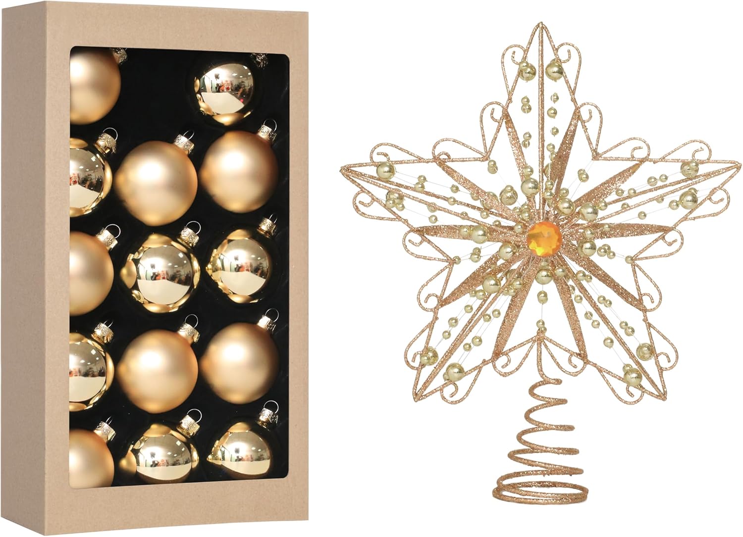 Xmas Tree Hanging Christmas Glass Balls Gold Set Christmas Tree Toppers Five-Pointed Star Treetop Christmas Tree Decoration