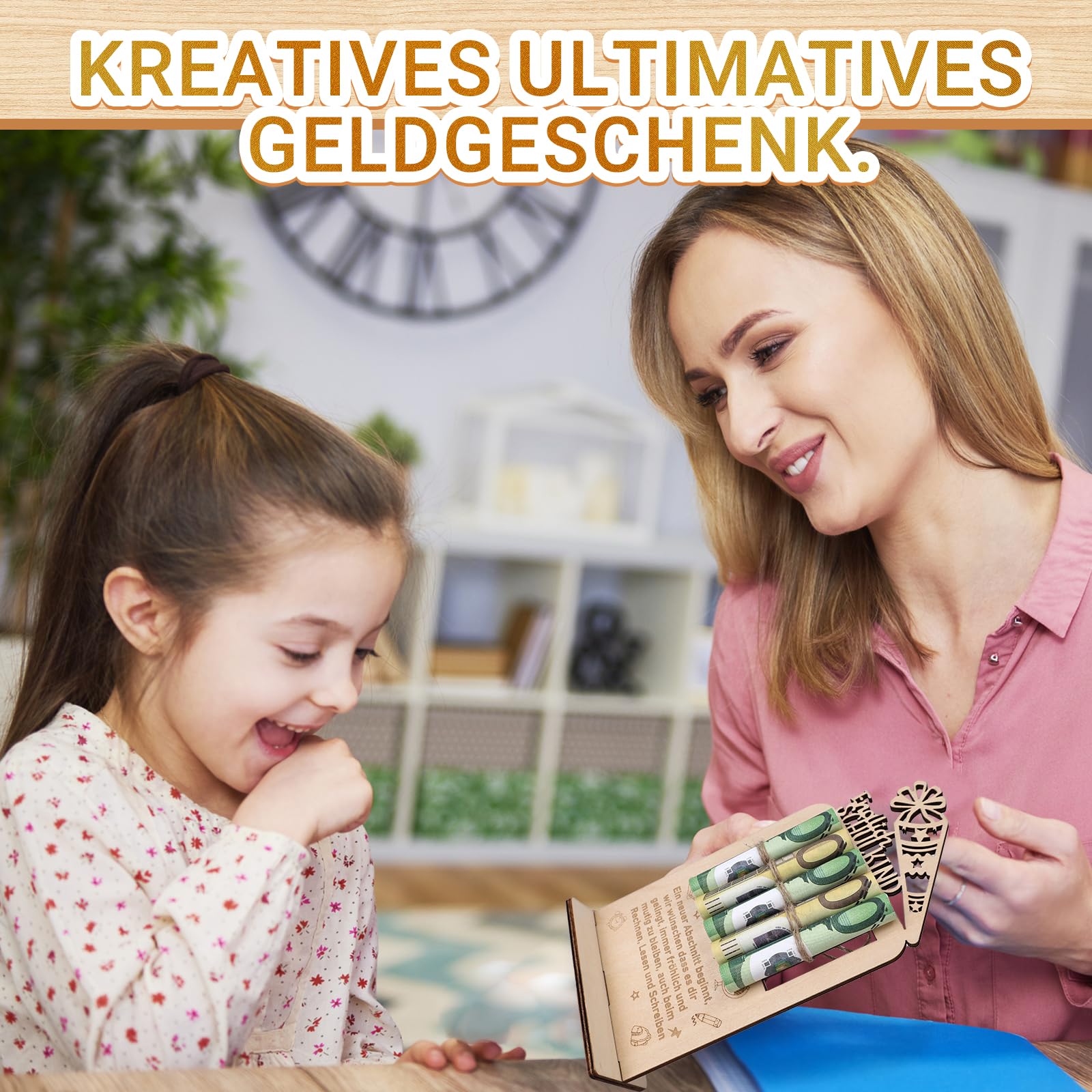 GADITIEK Geldgeschenk Einschulung aus Holz - Geschenke zur Einschulung Geldgeschenk Schulanfang Deko, Ausgefallenes Schulanfang Geschenke, Karte Einschulung Tischdeko für Schultüte Füllung