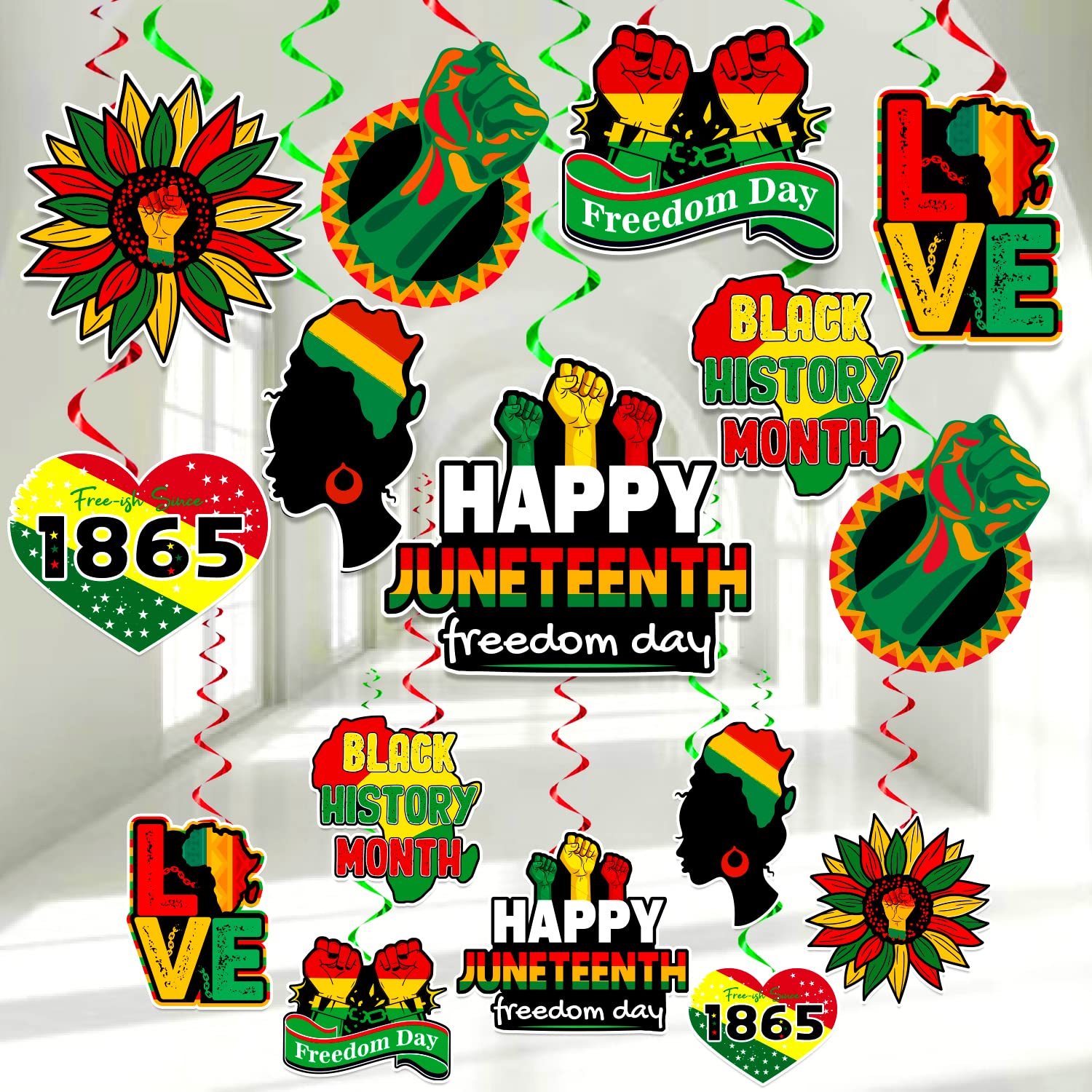 Happy Juneteenth Hanging Swirls - June 19th African Afro American Independence Day Party Favor - Black History Month Party Decoration Swirls for