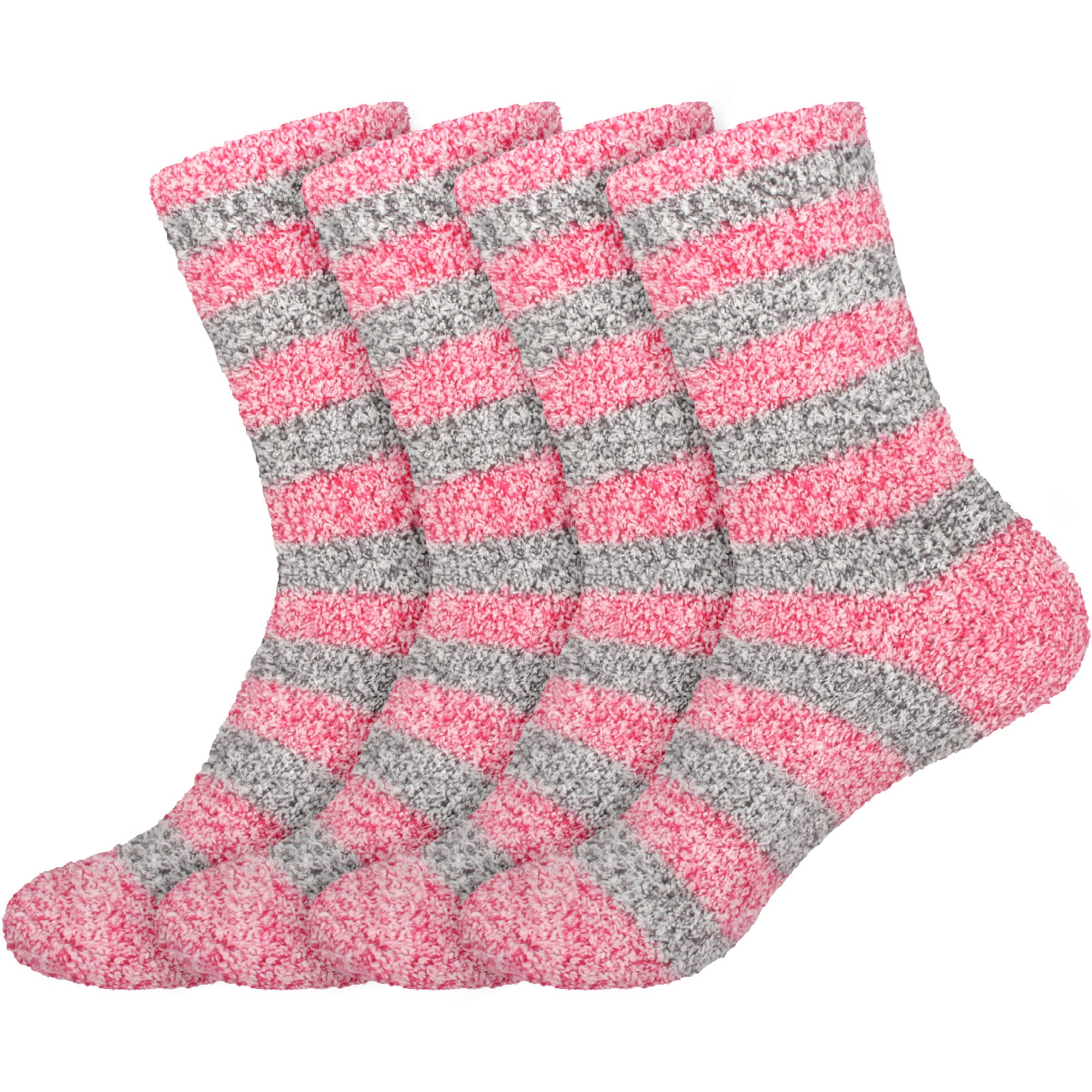 BambooMN Women's Soft Fuzzy Warm Cozy Striped Solid Socks - 4 Pair Value Packs