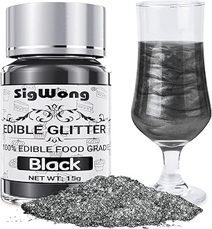 Black Edible Glitter - 15g Food Grade Luster Dust Powder, Cake Decorating Sprinkle Glimmery Dust for Drinks, Wine, Fondant, Chocolate, Candy, Cookie, Vegan