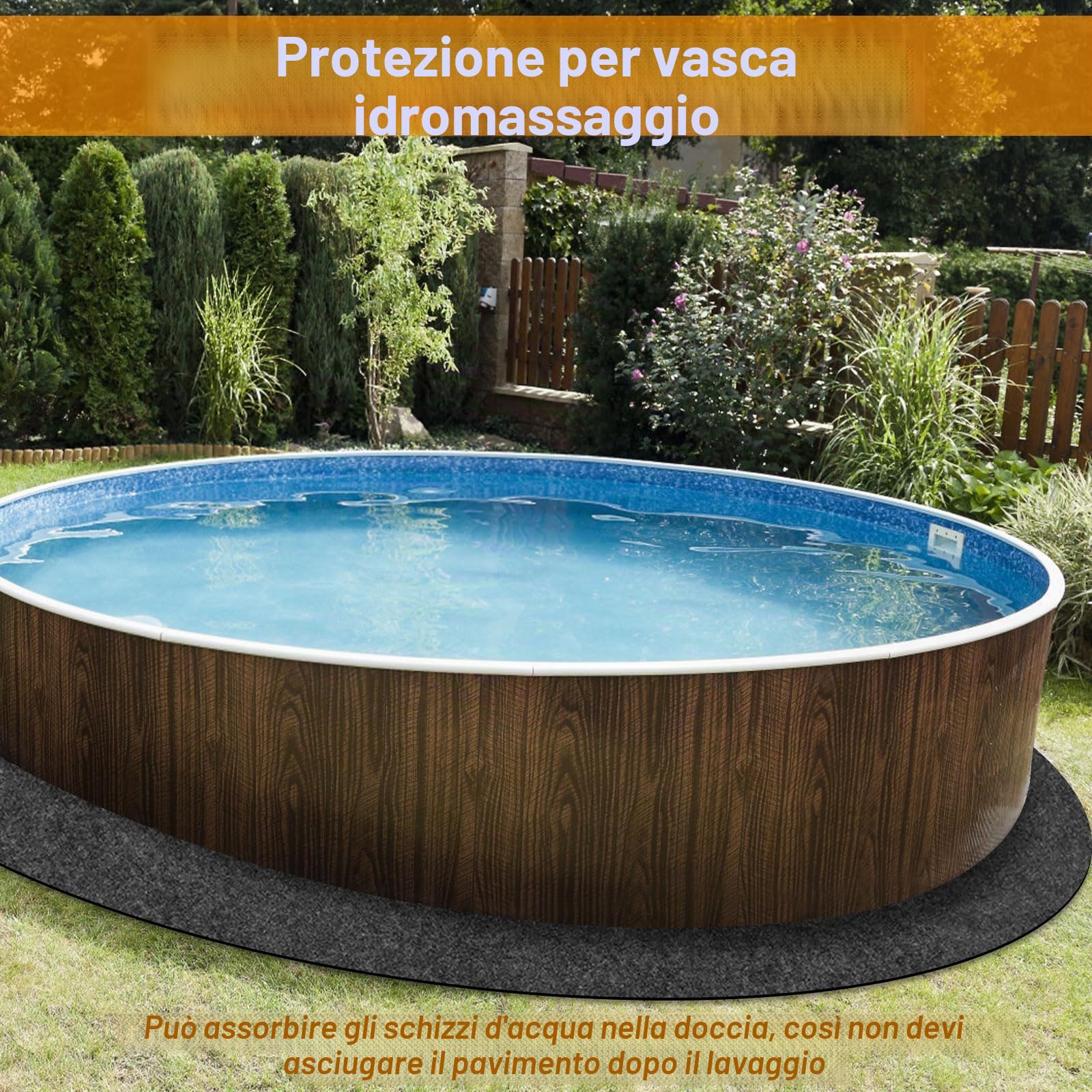 Tappetino rotondo 200 cm, per vasca idromassaggio, per interni esterni, impermeabile e antiscivolo, per piscina