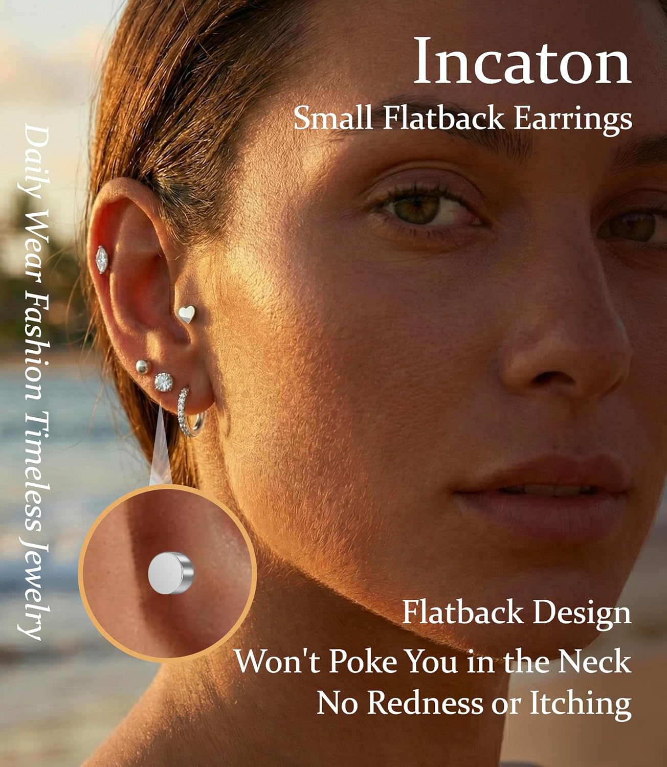 Incaton Hypoallergenic Stud Hoop Earrings for Women Small Flat Back 14K Gold Plated Surgical Stainless Steel Earrings for Sensitive Ears Silver Hoops Cartilage Earring Stacks Set Multiple Piercing - Image 5