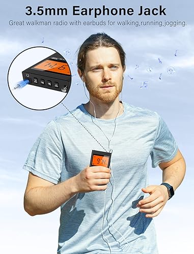 Miniatura 4 de Radio portátil AM FM con excelente recepción funciona con pilas con 2 pilas AAA con auriculares Stero pantalla LCD grande radio de reloj despertador