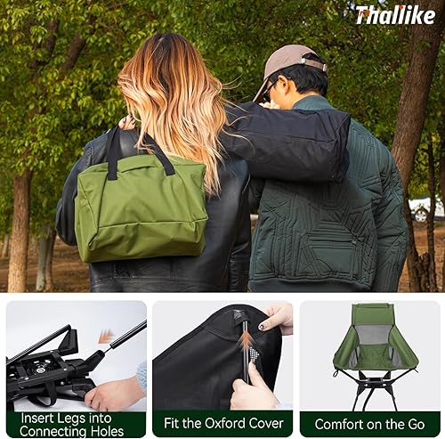 Miniatura 8 de Silla de camping giratoria de 360 mejorada para adultos, silla plegable portátil con soporte para tazas, mochila compacta ligera para exteriores,