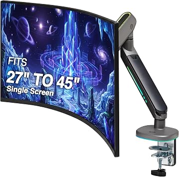 AVLT Single 27-45 RGB Gaming Monitor Arm Desk Mount - Dark Gray