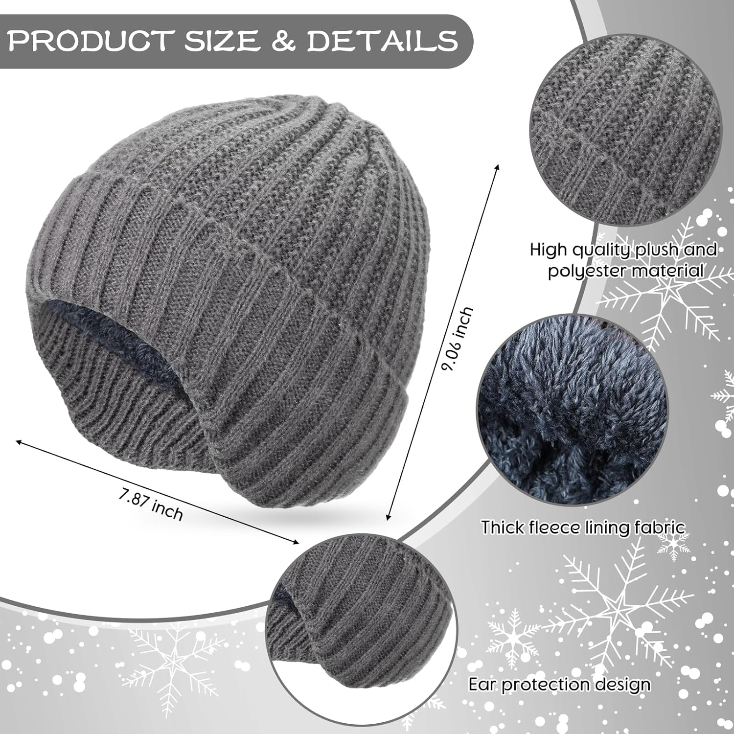 Jadive Winter Hat with Ear Flaps Knit Beanie Hats Beanie Cap Thick Warm Plush Lining Skull Cap for Women Men Outdoor Sports - Image 2