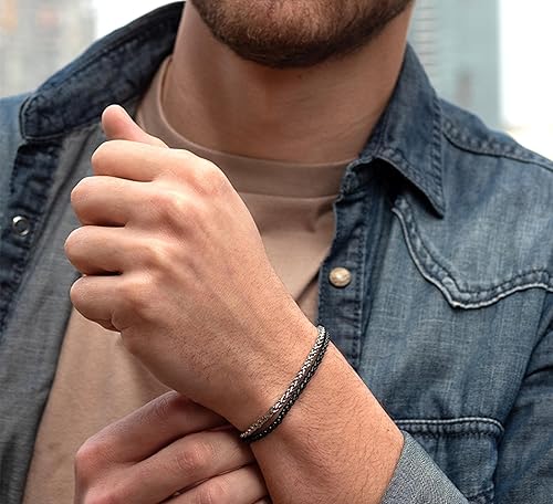 Miniatura 7 de Galis Mens Bracelet - Stainless Steel Bracelet for Men, Non Tarnish Silver Plated Rope Chain Bracelet, Stylish Birthday Bracelets For Boys & Men,