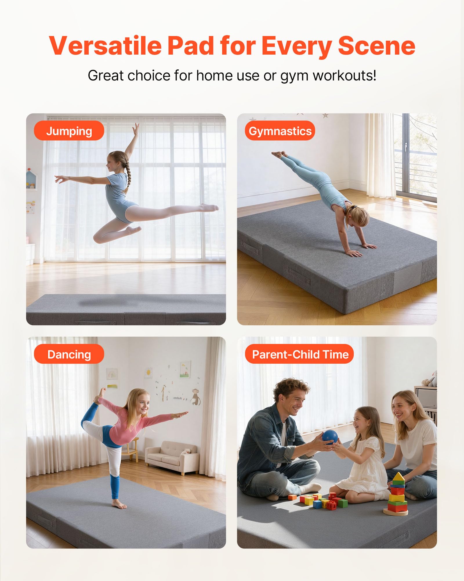 VEVOR Almohadilla de Choque para Niños 1800 x 1210 mm, Crash Pad Sensorial Infantil Impermeable, Antideslizante con Espuma de Alta Densidad, Funda Lavable, para Gimnasia Interior, Sala de Estar, Bebé