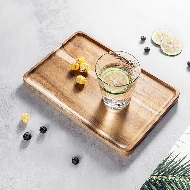JF JAMES.F Acacia Wood Serving Tray Rectangular Tray for Serving Coffee Beverages Tea Plate Dessert Dinner Breakfast Plate Tray