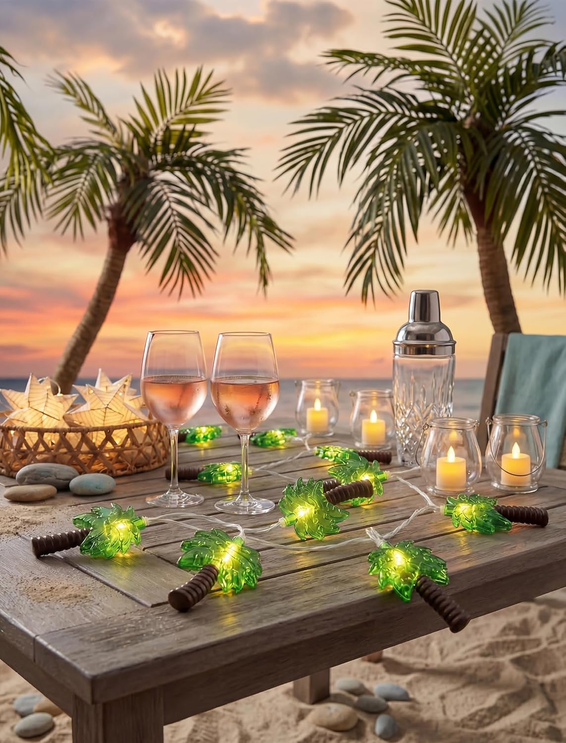 12Ft Summer Beach Hawaiian String Lights - 20 LED Palm Tree Lights for Luau Pool Decor, Hawaii Theme Summer Outdoor Indoor Tropical Party Decorations