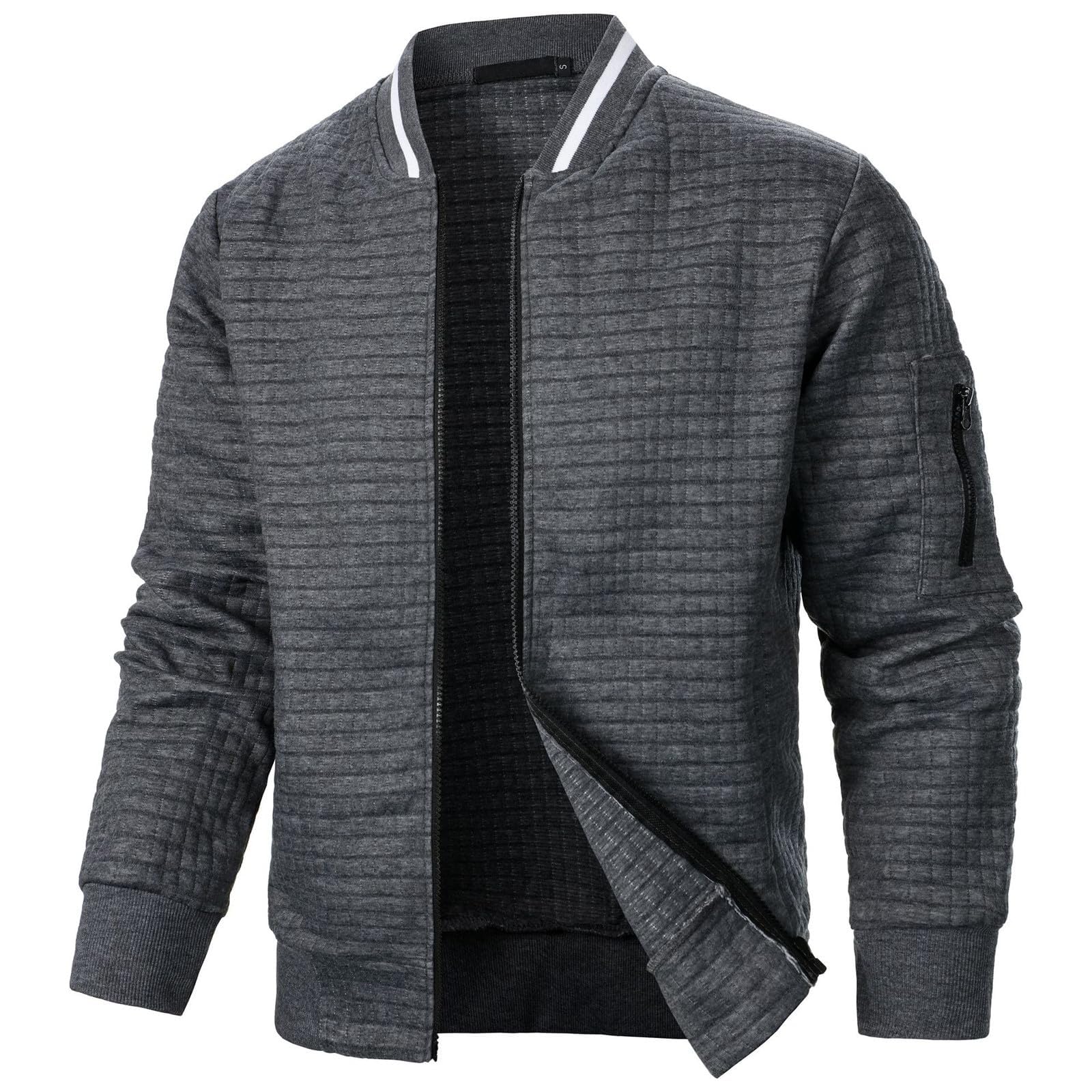 Blokehoway Men's Lightweight Jackets Casual Light Jackets for Men Waffle Bomber Jacket Varsity Coat with Zipper