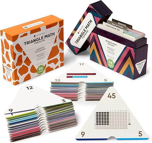 Miniatura 8 de Think Tank Scholar Juego de tarjetas flash triangulares de suma y resta (376 ecuaciones matemáticas), todos los hechos 0-12 - codificados por