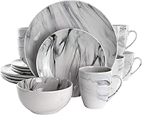 Elama Fine Marble 16-Piece Stoneware Dinnerware Set Black White - Microwave Dishwasher Safe
