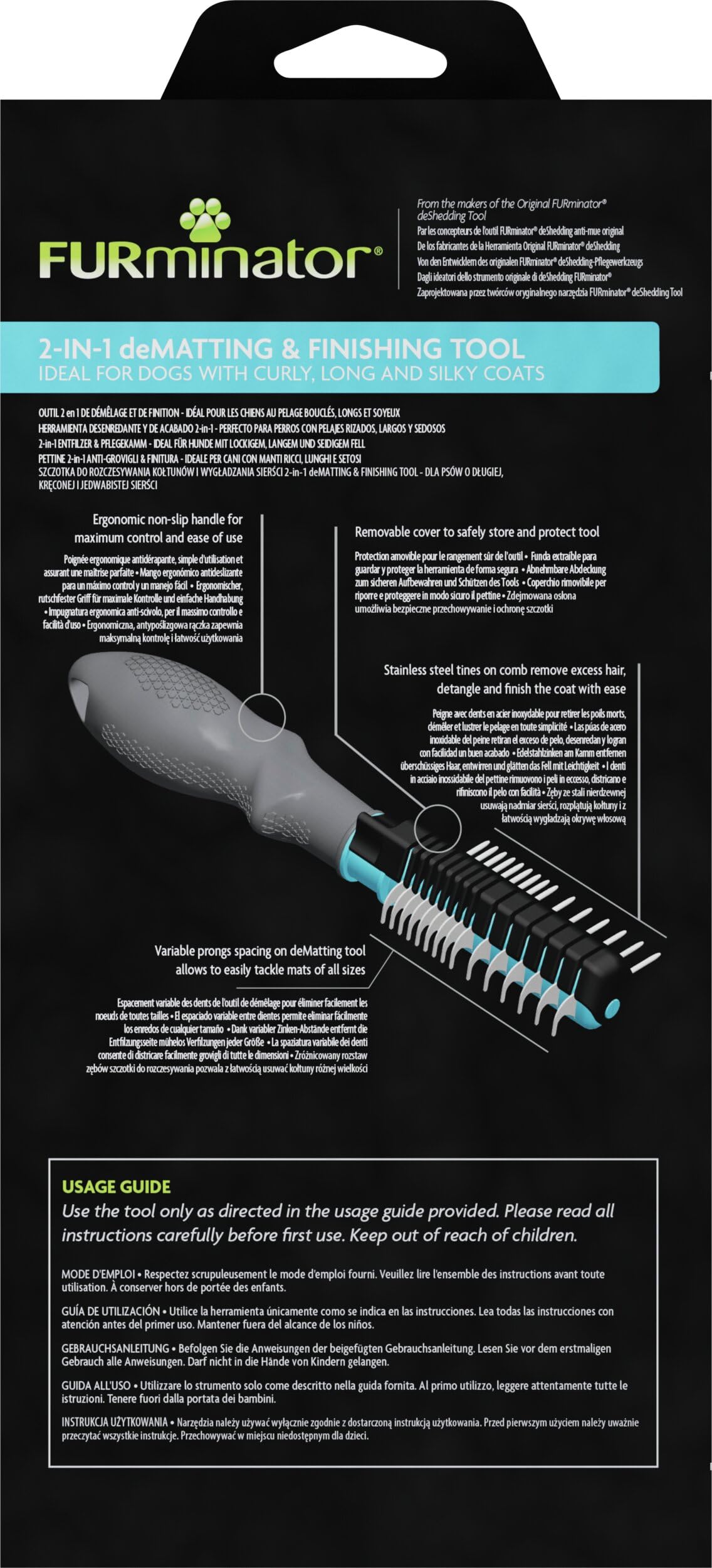 Peigne démêlant et de toilettage pour Chiens 2 en 1 FURminator – Idéal pour caniches et Doodles – Élimine en Douceur nœuds et bourres – Outil de toilettage pour Un brossage sans Stress