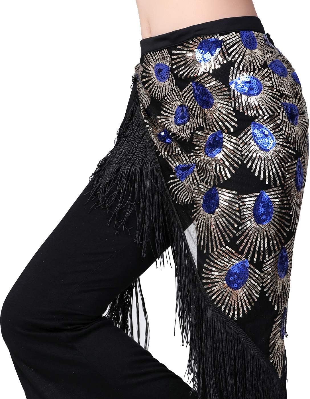 Women Belly Dance Triangle Hip Scarf Skirt with Fringe & Sequin Rave Costume - Image 4