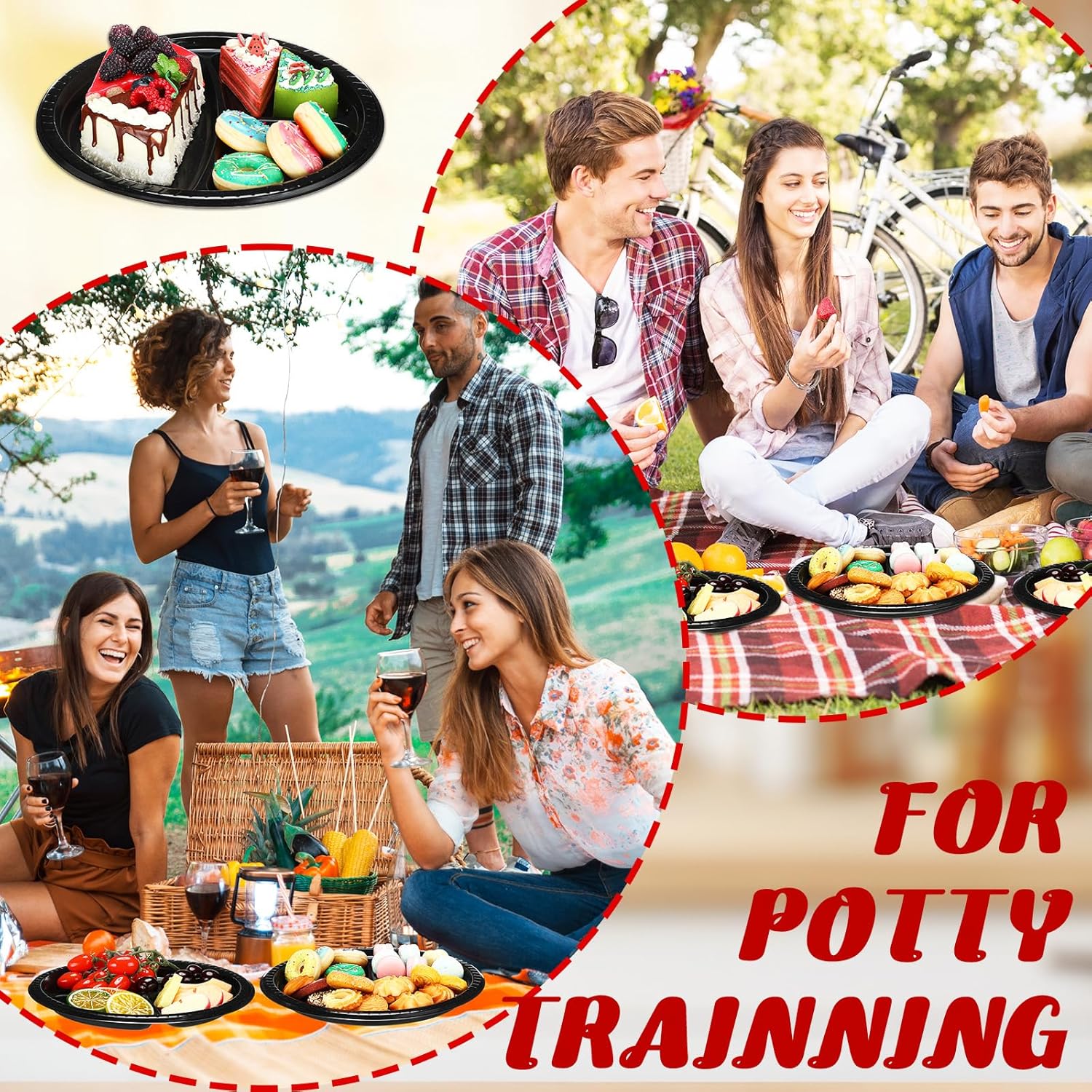 50 Pcs 10 Inch Plastic 3 Compartment Divided Plates Heavy Disposable Plates Duty Round Dinner Plates with Dividers for Wedding Birthday Party Dinnerware(Black) - Image 4