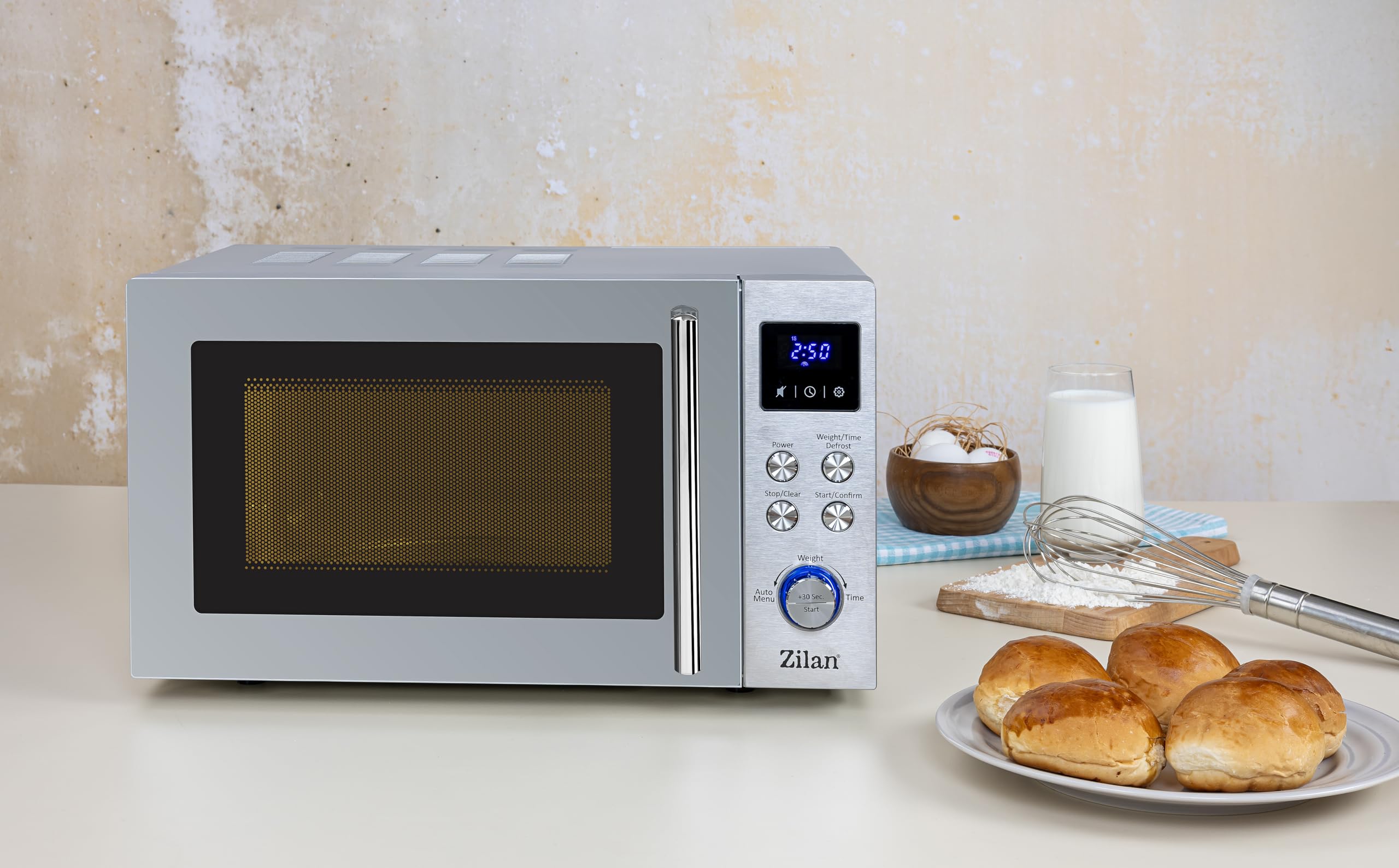 Micro-ondes 20 l - Miroir avant chromé avec 8 programmes automatiques - 6 niveaux de puissance - Écran LED - Fonction décongélation - Sécurité enfant - Minuterie - Cuisson express - Silent Mode