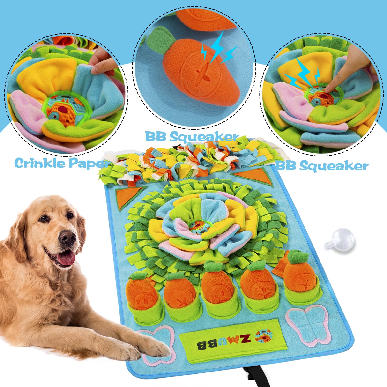 Schnüffelmatte für Hunde, Schnüffelmatte, Nasenarbeit, Fütterungsmatte, langsames Füttern, interaktives Hunde-Puzzle-Spielzeug für Training und Stressabbau, fördert natürliche Futtersuche (78,9