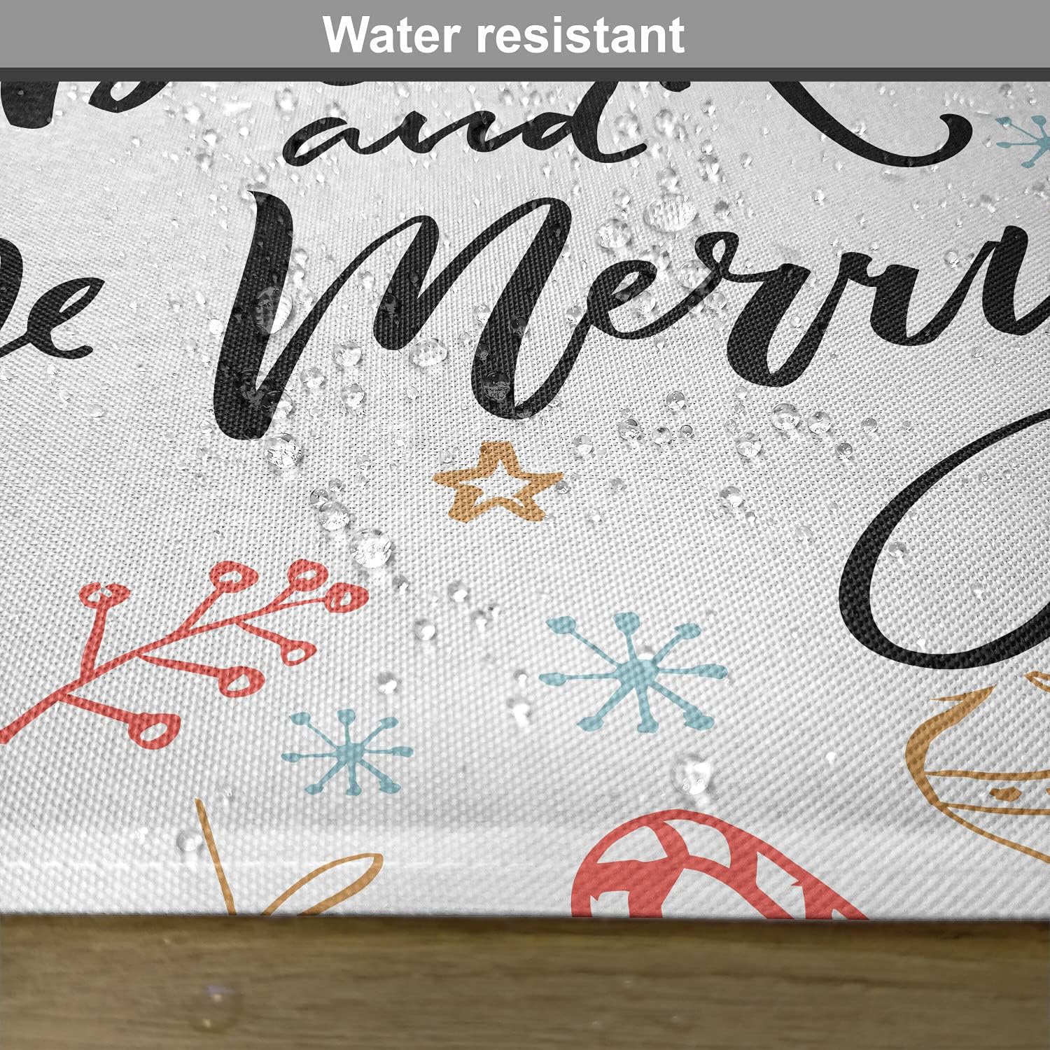 Ambesonne Eat Drink and Be Merry Place Mats Set of 4, Christmas Celebration Words Mistletoe Pine Branch Bells Snowflakes, Washable Fabric Placemats for Dining Room Kitchen Table Decor, Multicolor