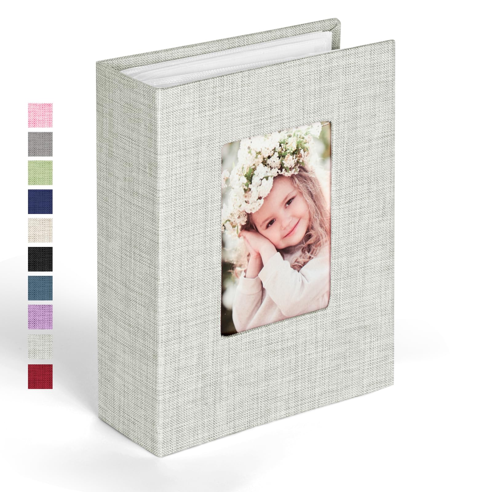 Ainiv Photo Albums 6x4 100 Pockets, Linen Cover, Display Window, Light Gray — image 1