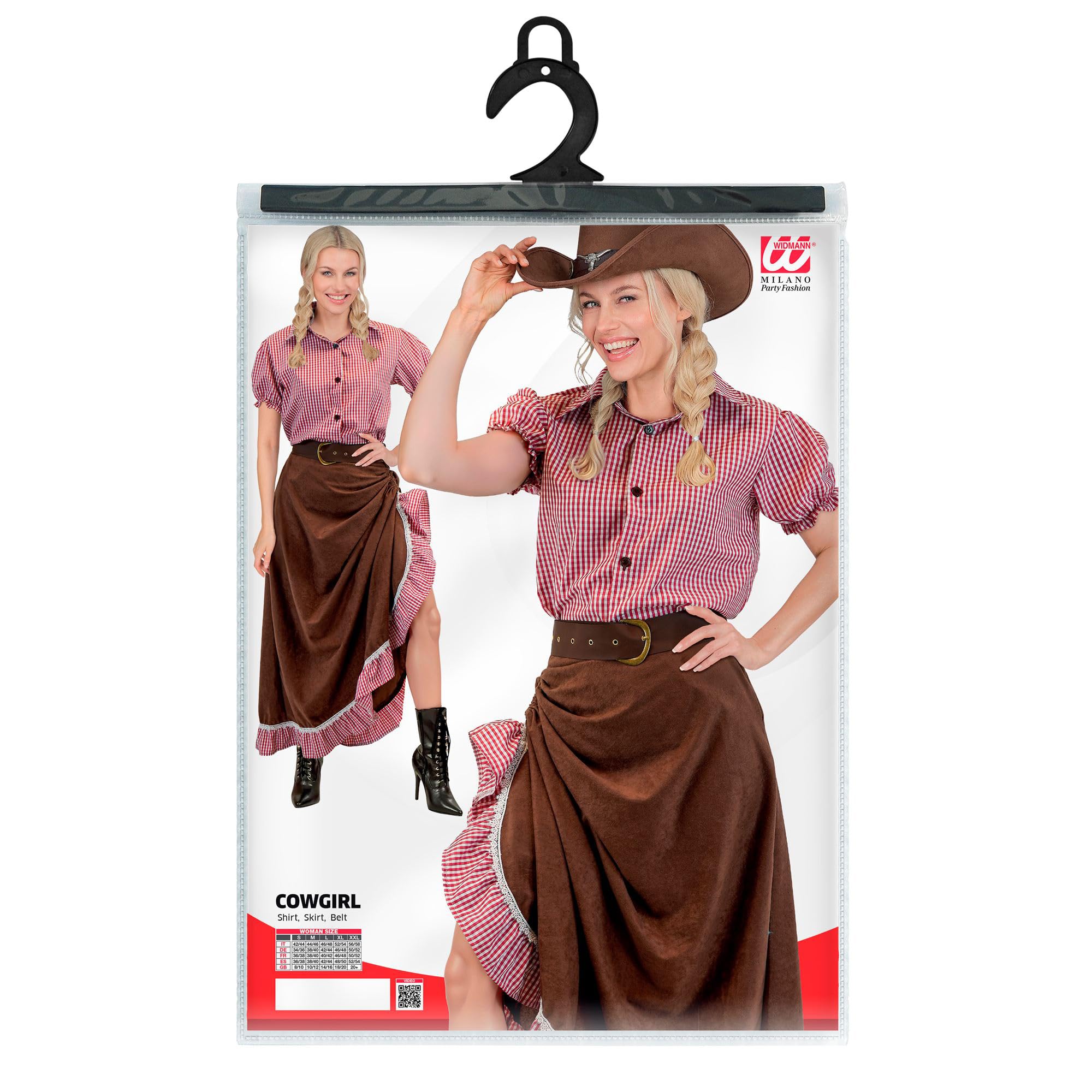 W WIDMANN MILANO Party Fashion - Cowgirl Kostüm Damen | 3-teiliges Set mit Bluse, Rock und Gürtel für Karneval, Western-, Country- und Mottopartys