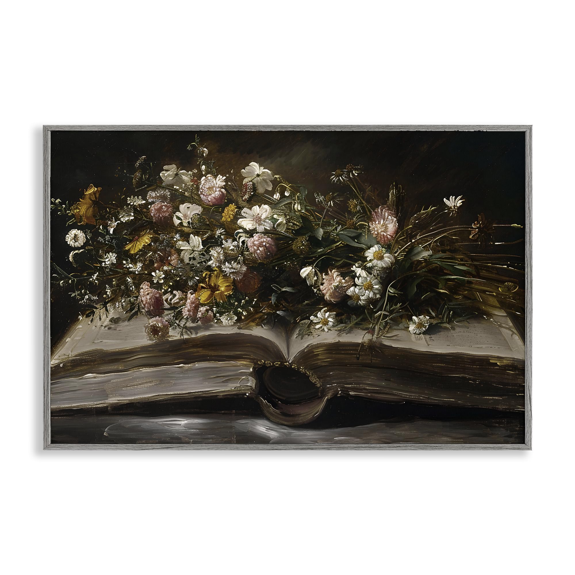 'Antique Floral Open Book'| Framed Giclee Art