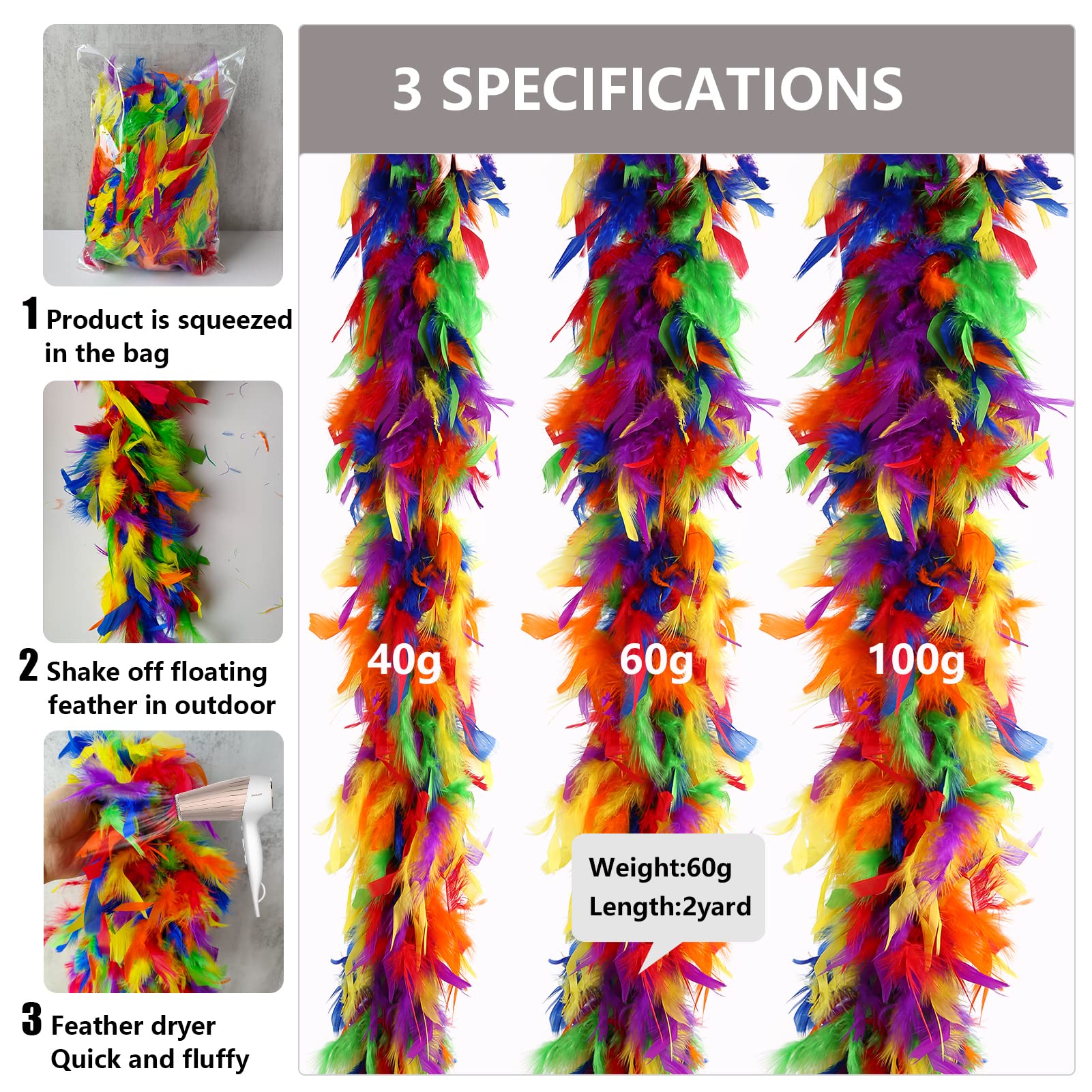 THARAHT Boa en plumes de dinde pour loisirs créatifs, maison, danse, fête de mariage, Halloween, décoration de costume, 1,8 m, 100 g THARAHT Boa en plumes de dinde pour loisirs créatifs, maison, danse, fête de mariage, Halloween, décoration de costume, 1,8 m, 100 g