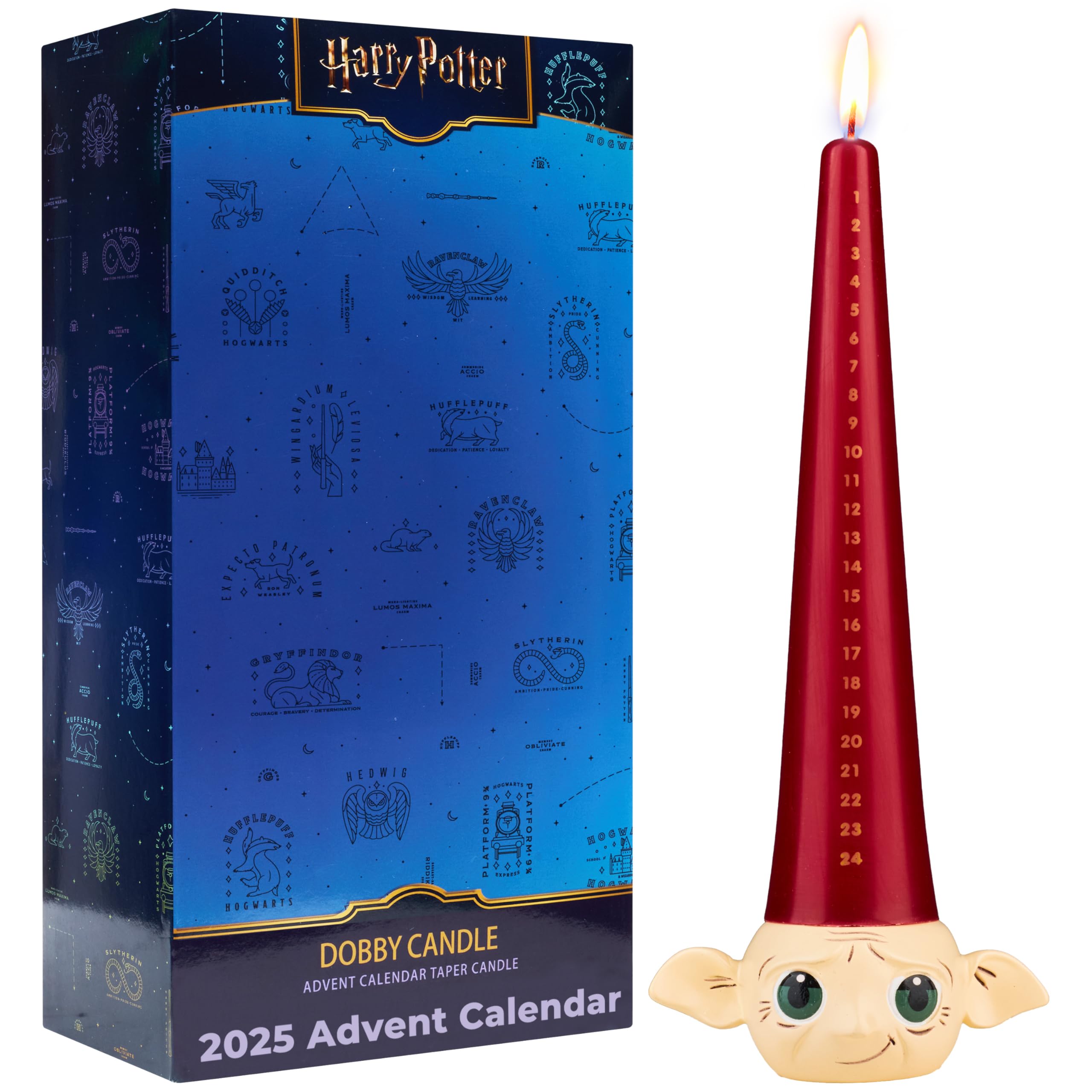 Harry Potter Advent Calendar 2025, Tapered Candle 12-hr Burning Time & Reusable Resin Holder, Unscented Wax Christmas Decorations, Gifts for Adults (Multi Dobby)