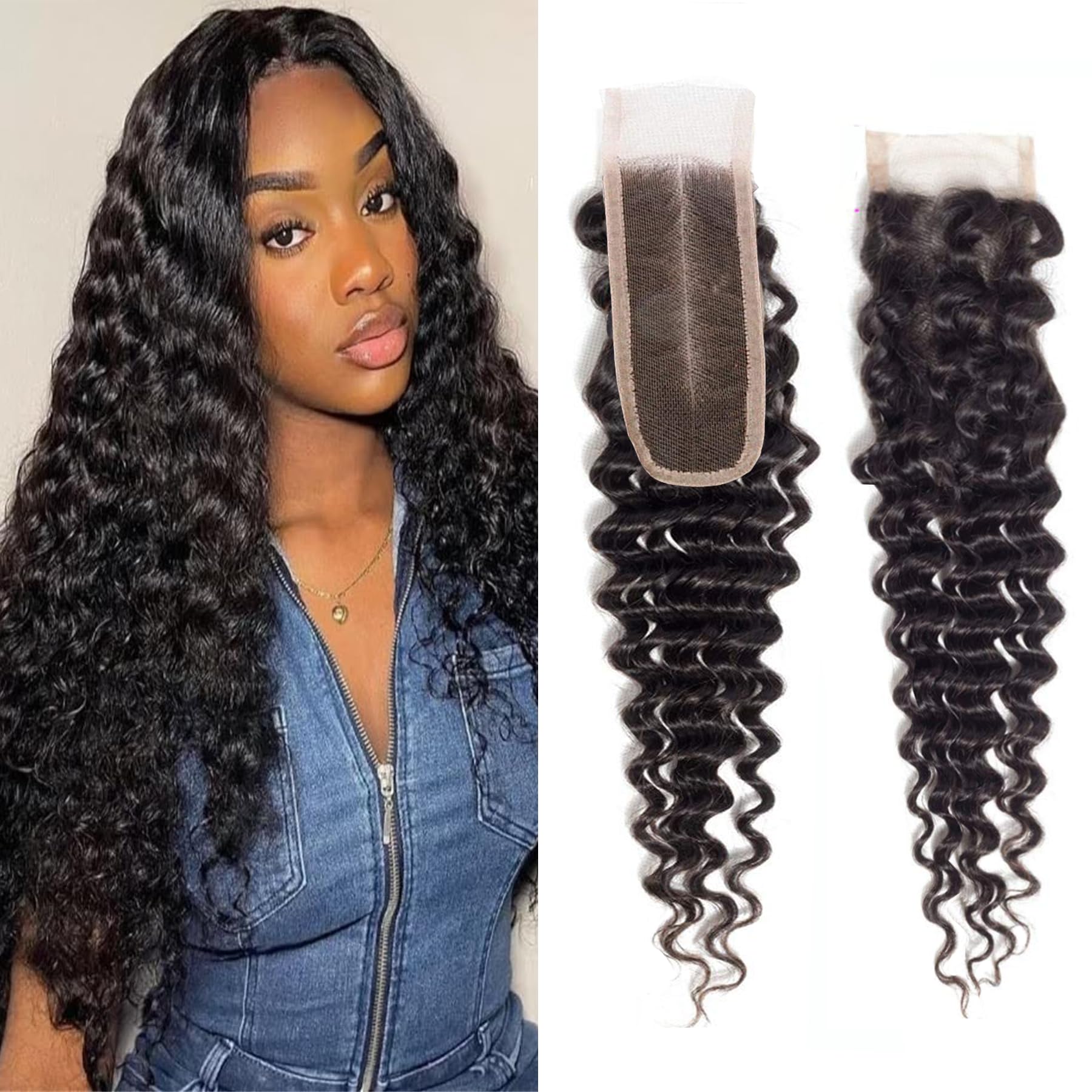 Deep Wave Closure 2x6 Human Hair Swiss Lace-Closure Deep Wave Brazilian Remy Human Hair Wavy 2 By 6 Closure With Baby Hair 14 Inch