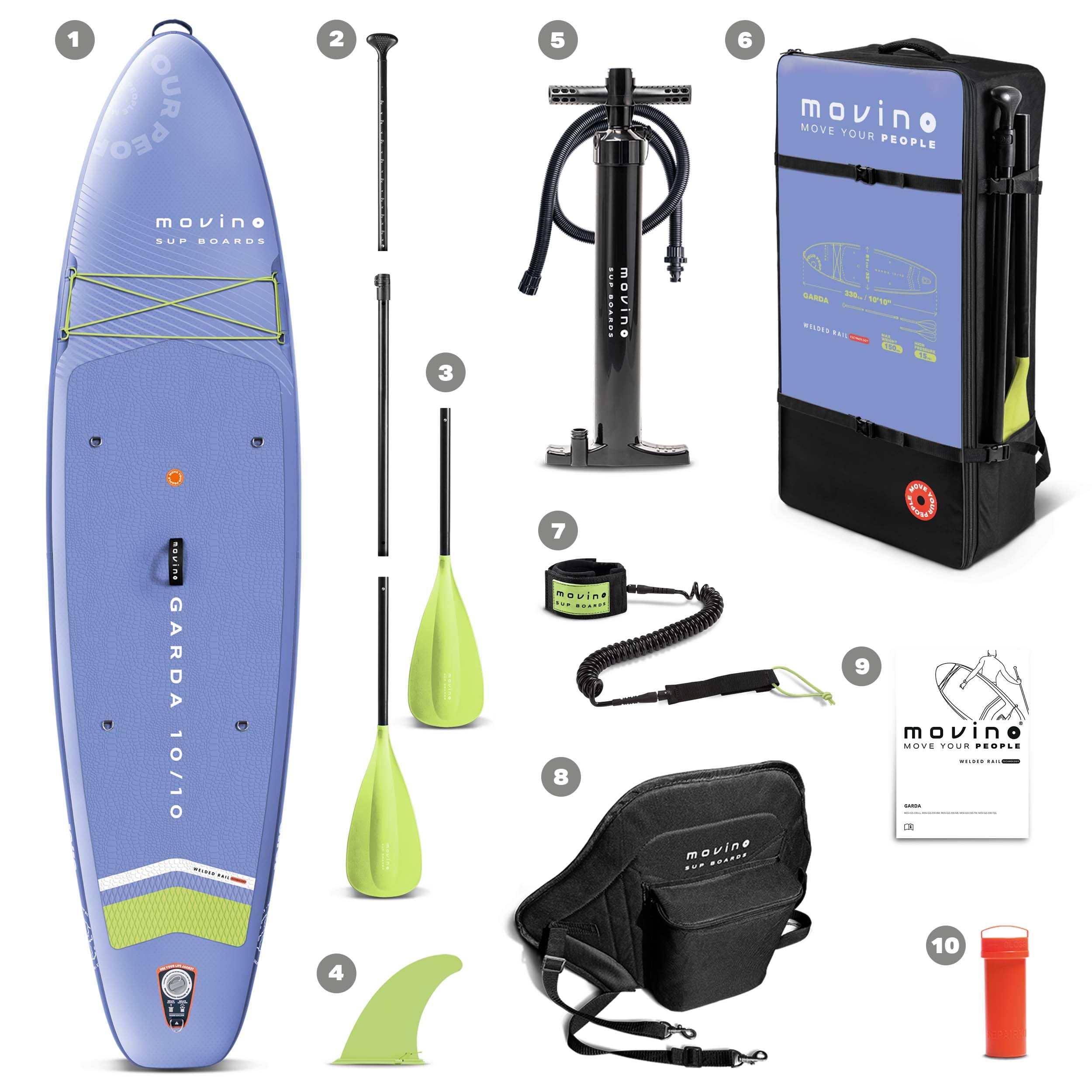 Movino Garda Allround 10'10" Zestaw Deska SUP do Wiosłowania na Stojąco Nadmuchiwana deska SUP Paddle Board Light Stand Up Deska do Paddleboardingu z Akcesoriami Sporty Wodne 330 cm