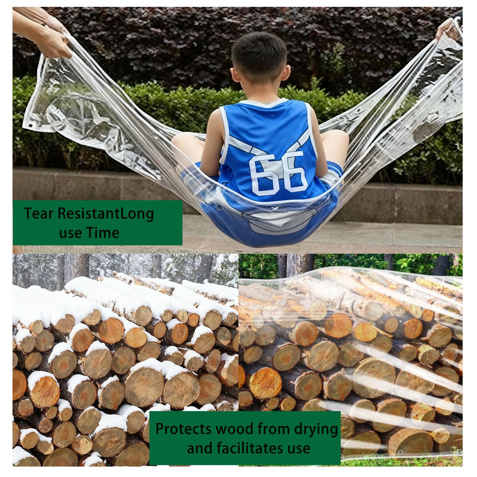 Bâche Transparente 140 x 310 cm Résistant Aux UV et à La Déchirure Bache Plastique Transparente Epaisse avec Œillets pour Pergola, Serre, Poulailler, Piscine, A