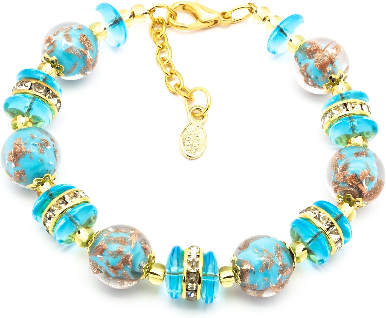 Handmade - Murano Glass Bracelet - Aventurine Glass Beads Hand Blown Glass