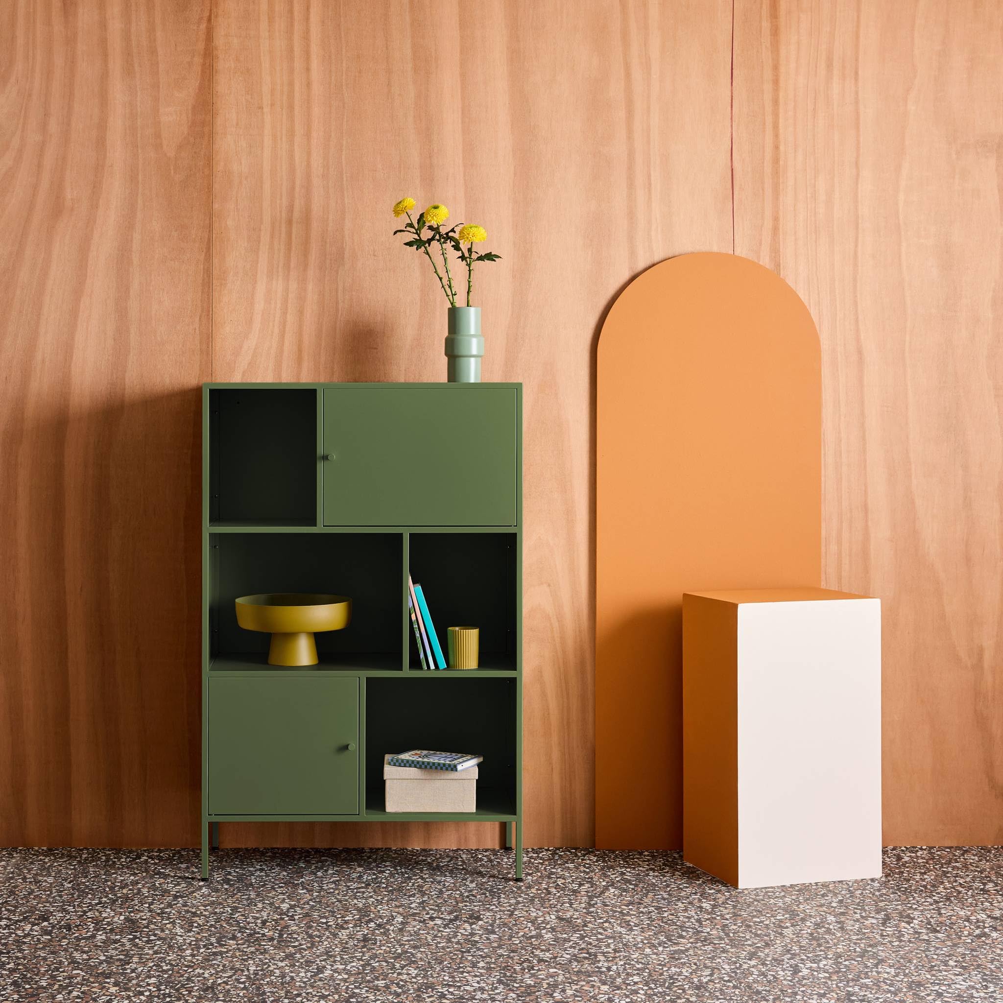 Alice's Garden sweeek - Buffet. Meuble de Rangement Industriel métal Vert 6 Compartiments. L 80 x P 35 x H 125cm - Oklahoma