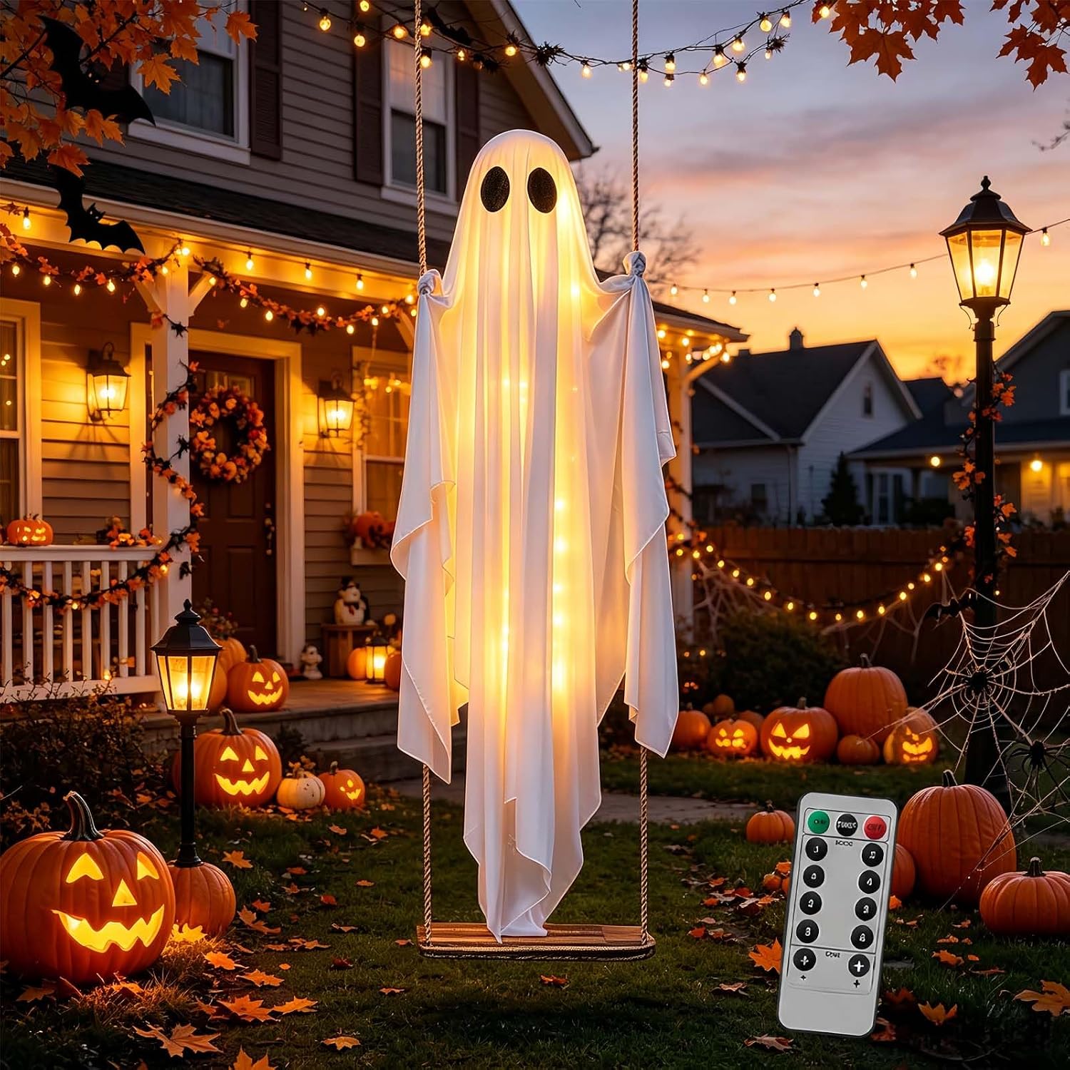 Large Swinging Ghost Remote Control Lights Outdoor Dec 5FT,Without a hat:1