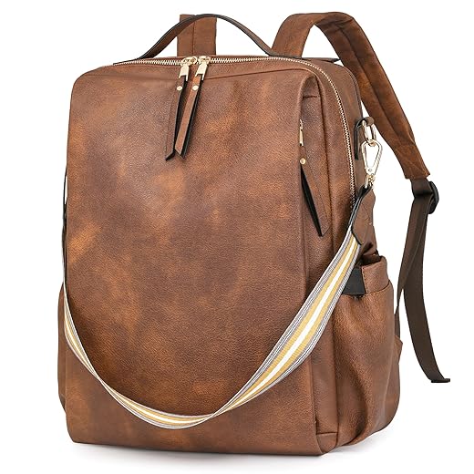 Dora & Liz Mochila feminina para laptop de couro com compartimento para laptop de 15,6 polegadas, bolsa de trabalho universitária para computador