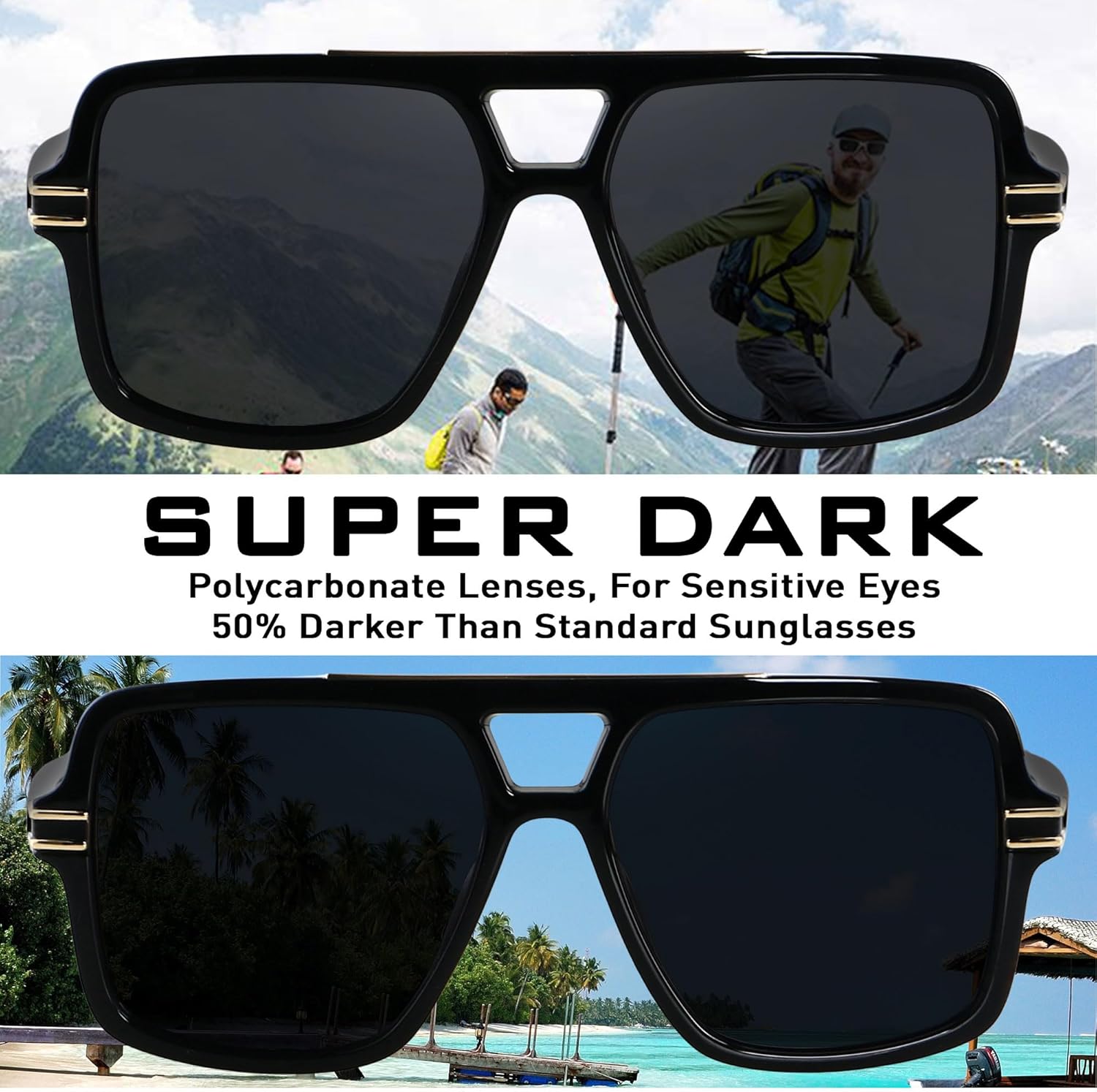 LYZOIT Retro Oversized Square Aviator Sunglasses Womens Polarized Trendy Big Large Rectangle Sun Glasses - Image 2