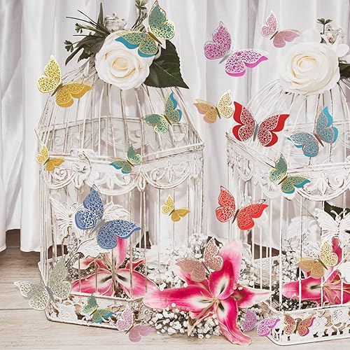 Miniatura 6 de LOMIMOS 36 piezas de decoración de pared de mariposa de oro rosa 3D 3 tamaños calcomanía de pared para pastel de pared decoración de fiesta sala de