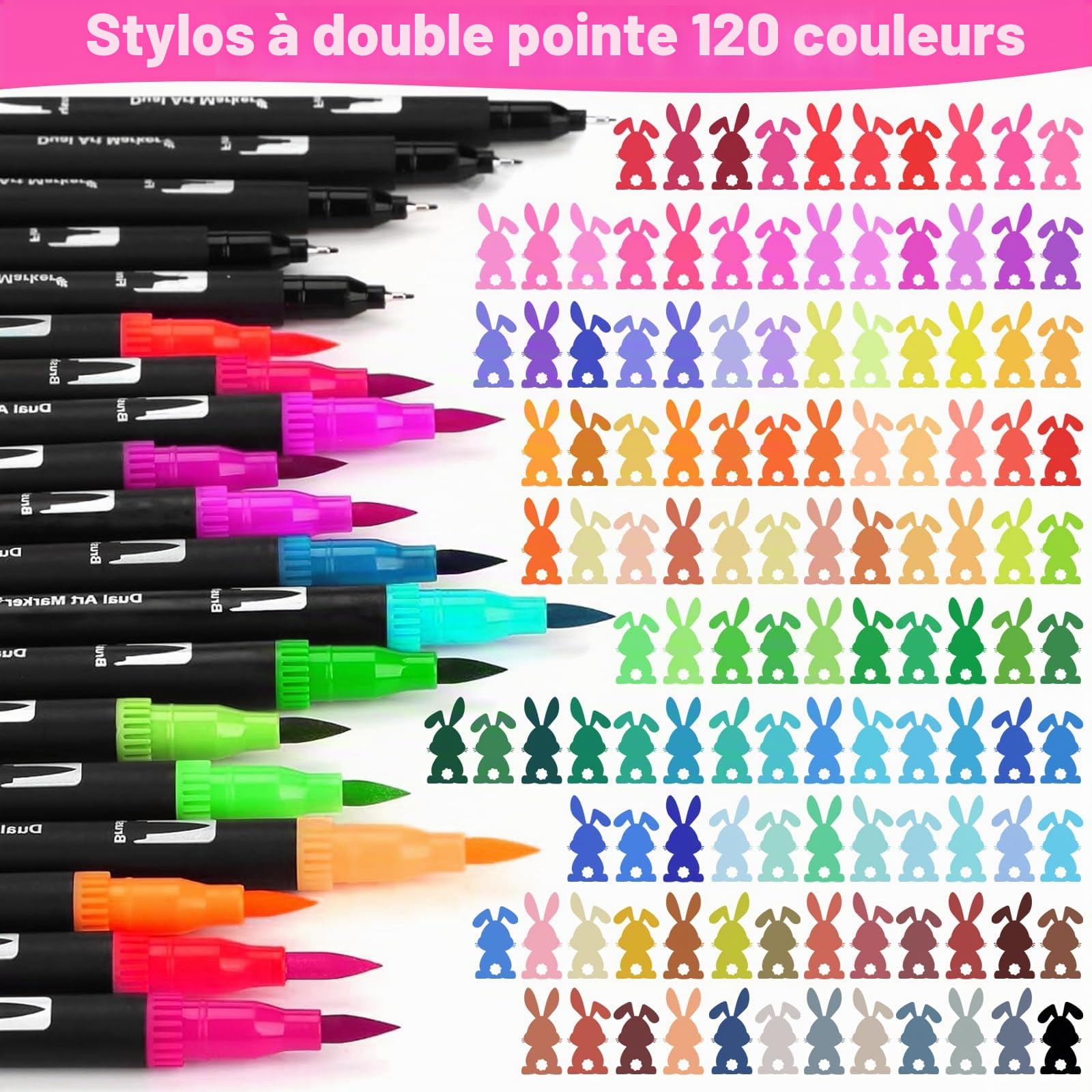 Feutre Coloriage Adulte Enfants, 120 Couleurs Double Pointe Feutre Aquarelle pour Dessin, Feutre a Alcool, Tooli Art, Manga, Doodling, Scrapbooking,Brush Pen pour Débutants et Artistes