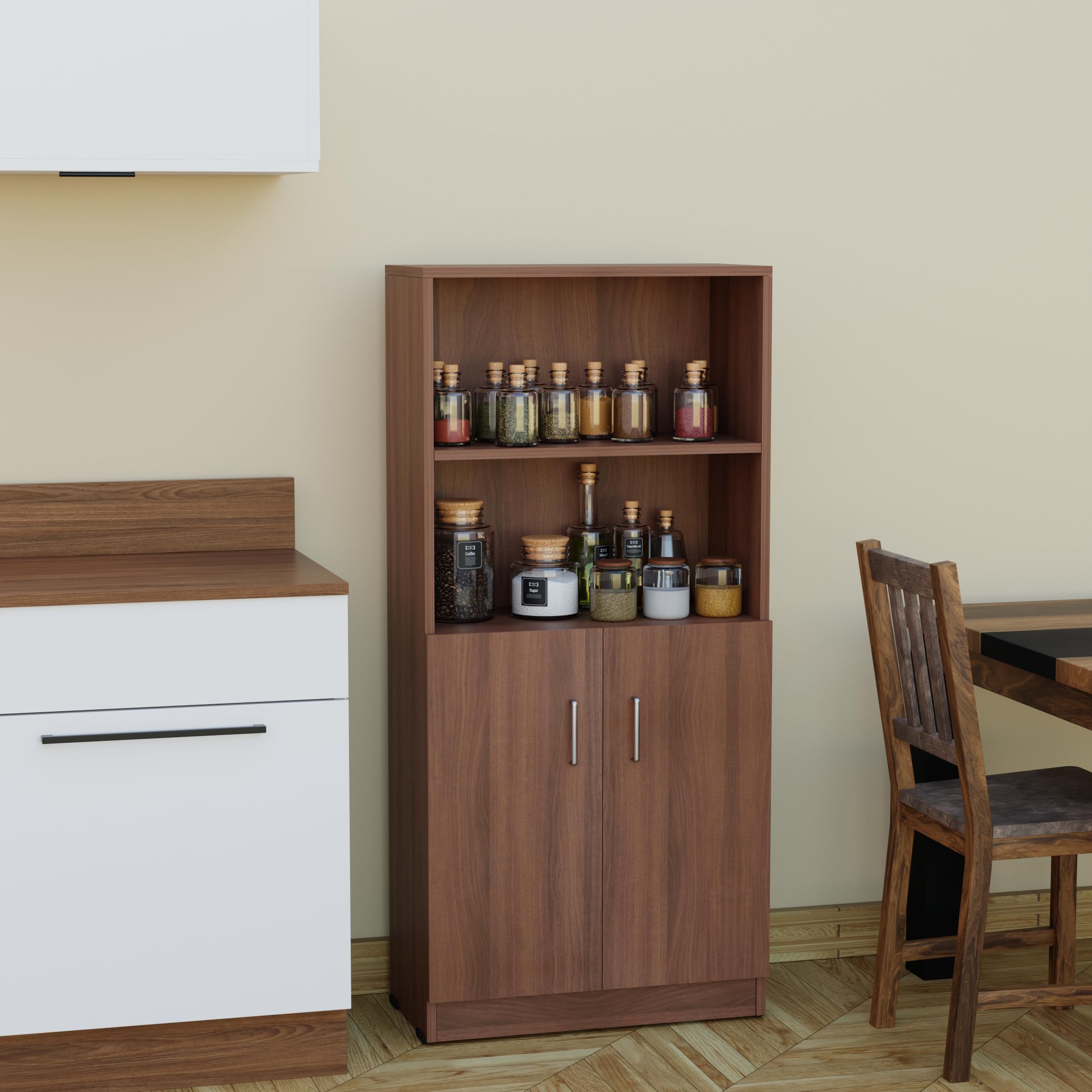 Engineered Wood Multipurpose Kitchen Cabinet Storage Cabinet Sideboard Cabinet for Kitchen and Living Room - Walnut Finish
